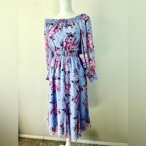 Charles Henry Blue Floral Print Midi Dress size medium